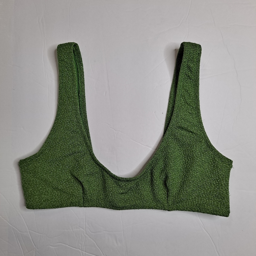 MinkPink Swim Fruitful Scoop Cropped Bikini Top Green Medium